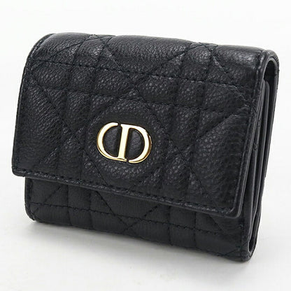 中古 ディオール 三つ折り財布 三折財布 コンパクト レディース ブランド Dior ディオール カロ ハイビスカス ウォレット S5209UWHC_M900 ブラック USDCD119444011