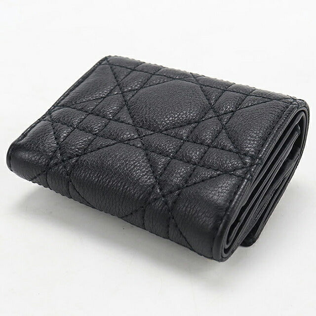 中古 ディオール 三つ折り財布 三折財布 コンパクト レディース ブランド Dior ディオール カロ ハイビスカス ウォレット S5209UWHC_M900 ブラック USDCD119444011
