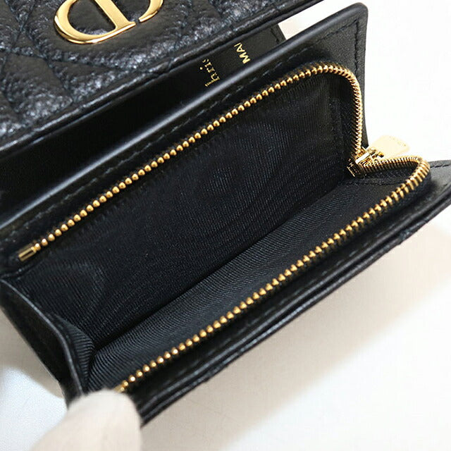中古 ディオール 三つ折り財布 三折財布 コンパクト レディース ブランド Dior ディオール カロ ハイビスカス ウォレット S5209UWHC_M900 ブラック USDCD119444011