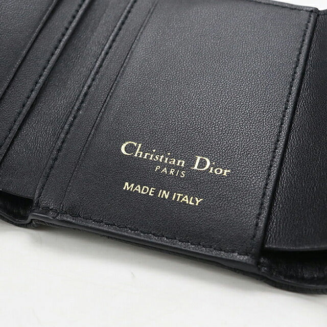 中古 ディオール 三つ折り財布 三折財布 コンパクト レディース ブランド Dior ディオール カロ ハイビスカス ウォレット S5209UWHC_M900 ブラック USDCD119444011