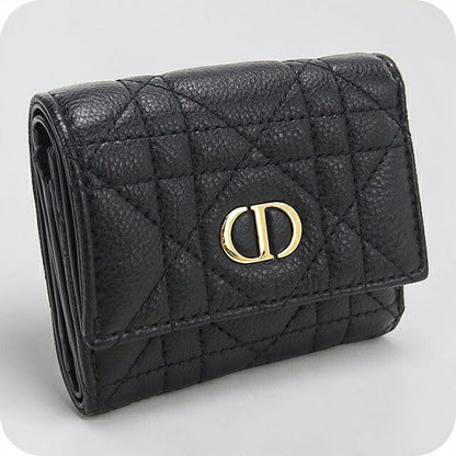 中古 ディオール 三つ折り財布 三折財布 コンパクト レディース ブランド Dior ディオール カロ ハイビスカス ウォレット S5209UWHC_M900 ブラック USDCD119444011