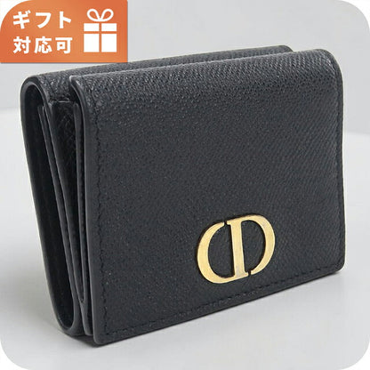 中古 ディオール 三つ折り財布 三折財布 コンパクト レディース ブランド Dior 30 モンテーニュ コンチネンタルウォレット レザー ブラック USDCD120380011