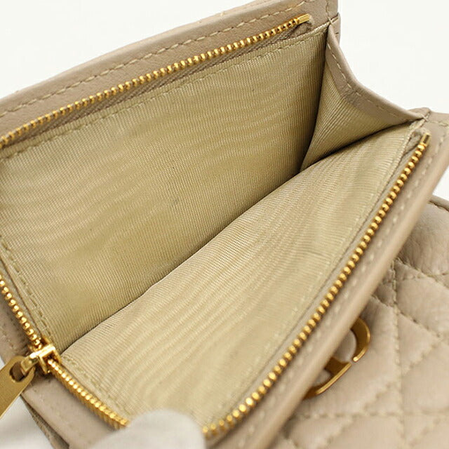 中古 ディオール 三つ折り財布 三折財布 コンパクト レディース ブランド Dior ディオール カロ ハイビスカス ウォレット S5938OUTE ベージュ USDCD120974011