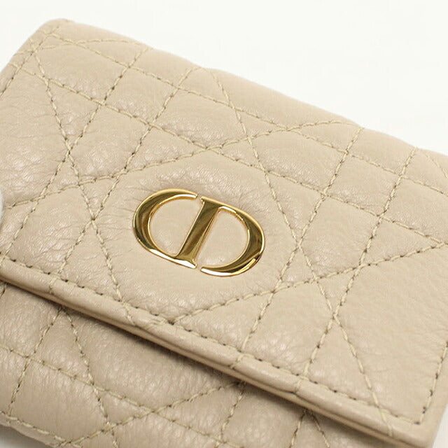 中古 ディオール 三つ折り財布 三折財布 コンパクト レディース ブランド Dior ディオール カロ ハイビスカス ウォレット S5938OUTE ベージュ USDCD120974011