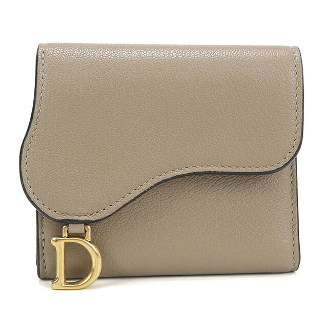 中古 ディオール 三つ折り財布 三折財布 コンパクト レディース ブランド Dior サドル ロータス ウォレット S5652CCEH ベージュ USDCD121429011