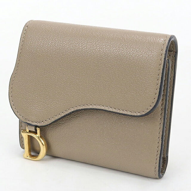 中古 ディオール 三つ折り財布 三折財布 コンパクト レディース ブランド Dior サドル ロータス ウォレット S5652CCEH ベージュ USDCD121429011