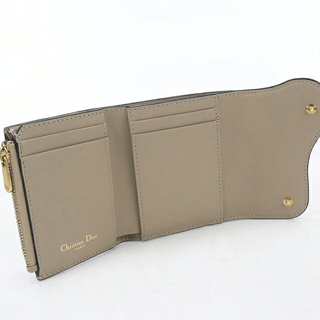 中古 ディオール 三つ折り財布 三折財布 コンパクト レディース ブランド Dior サドル ロータス ウォレット S5652CCEH ベージュ USDCD121429011