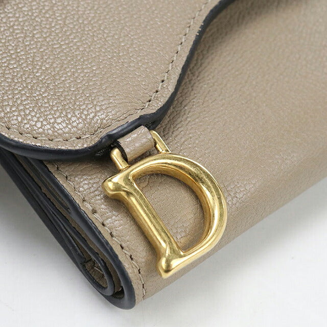 中古 ディオール 三つ折り財布 三折財布 コンパクト レディース ブランド Dior サドル ロータス ウォレット S5652CCEH ベージュ USDCD121429011