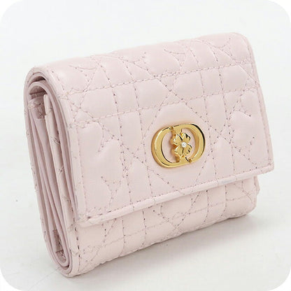 二手 Dior 三折钱包 三折钱包 紧凑女式品牌 Dior Dior Karo Hibiscus 钱包皮革粉色 USDCD121577011