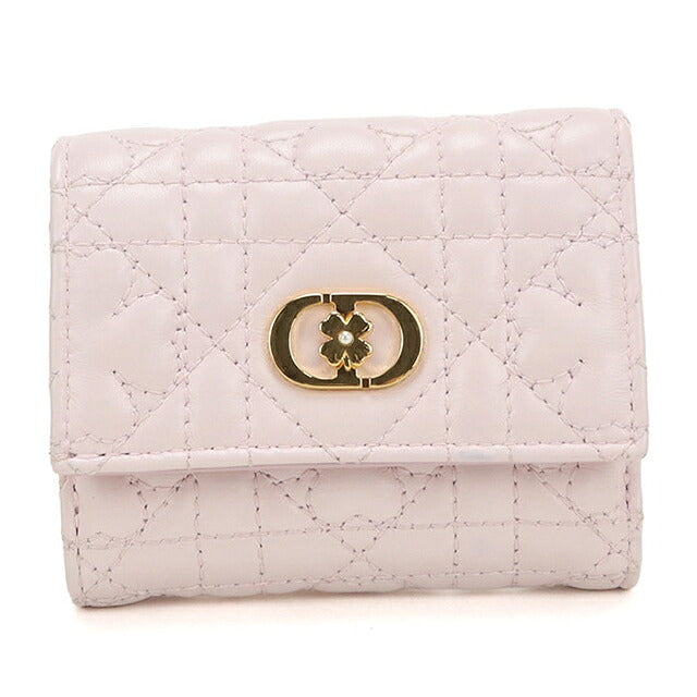 二手 Dior 三折钱包 三折钱包 紧凑女式品牌 Dior Dior Karo Hibiscus 钱包皮革粉色 USDCD121577011