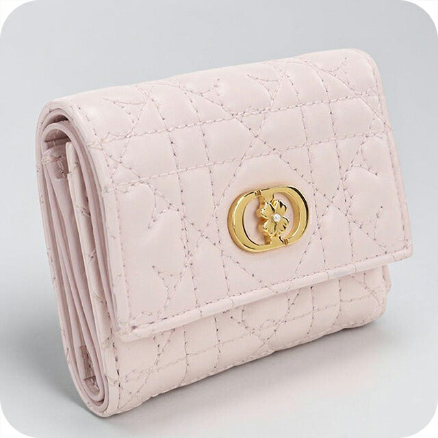 二手 Dior 三折钱包 三折钱包 紧凑女式品牌 Dior Dior Karo Hibiscus 钱包皮革粉色 USDCD121577011