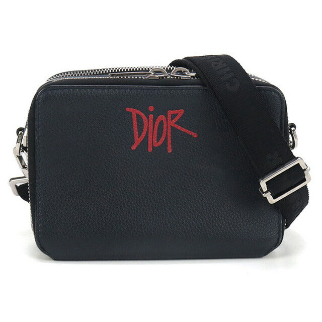中古 ディオール 斜め掛け ショルダーバッグ メンズ ブランド Dior ステューシー コラボ レザー ネイビー バッグ USDCD93448011