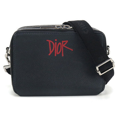 中古 ディオール 斜め掛け ショルダーバッグ メンズ ブランド Dior ステューシー コラボ レザー ネイビー バッグ USDCD93448011