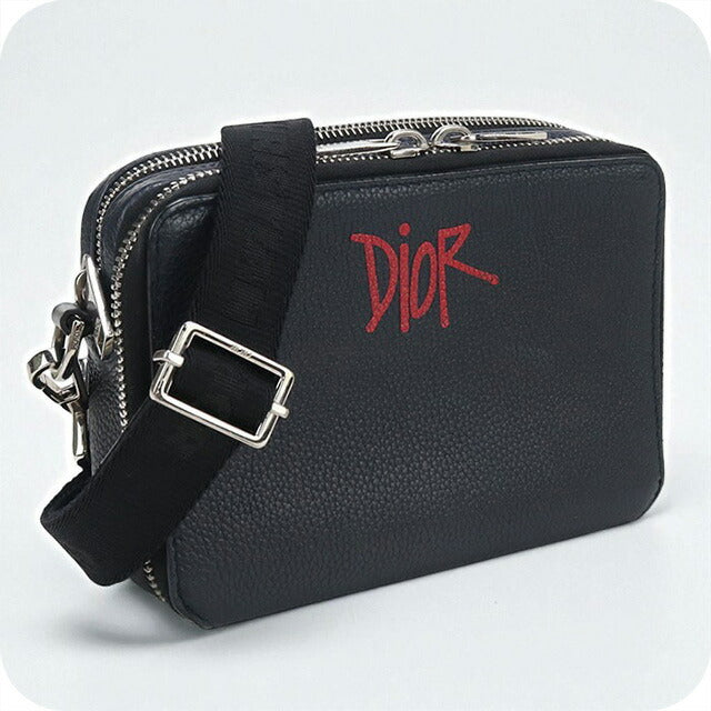中古 ディオール 斜め掛け ショルダーバッグ メンズ ブランド Dior ステューシー コラボ レザー ネイビー バッグ USDCD93448011