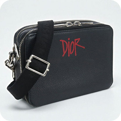 中古 ディオール 斜め掛け ショルダーバッグ メンズ ブランド Dior ステューシー コラボ レザー ネイビー バッグ USDCD93448011