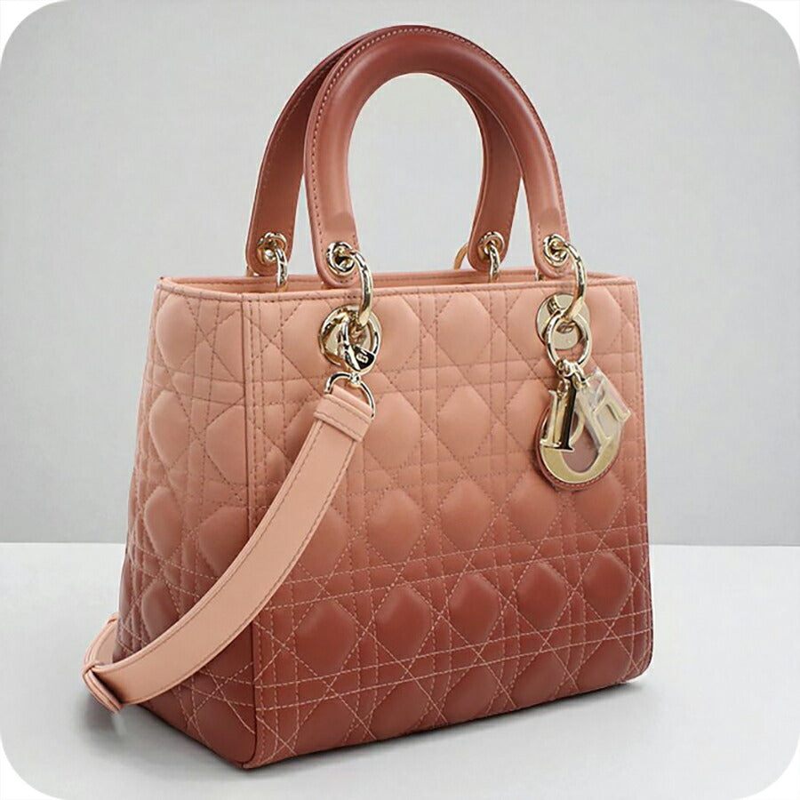 中古 ディオール ハンドバッグ レディース ブランド Dior レディディオール ミディアム ピンク バッグ USDCD93978011