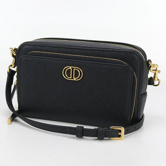中古 ディオール 斜め掛け ショルダーバッグ レディース ブランド Dior ディオール カロ ダブルポーチ レザー S7431UBAE ブラック バッグ USDCD95140011