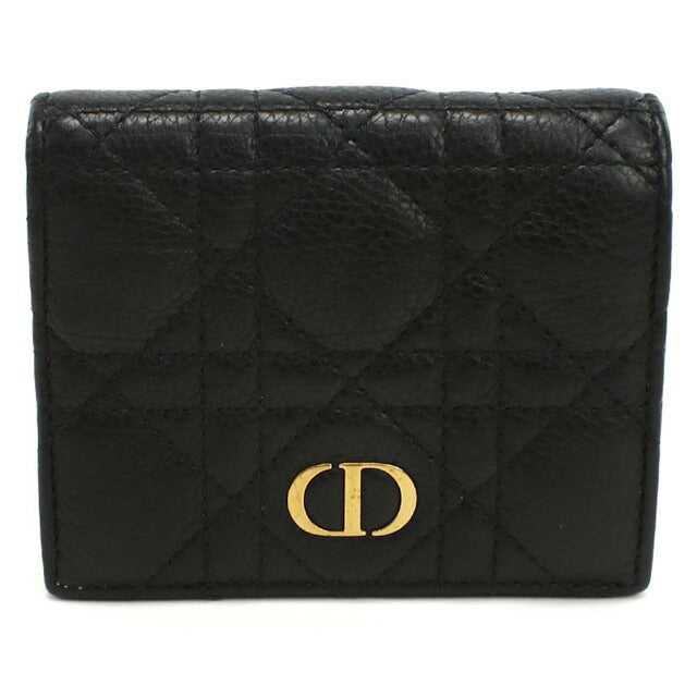 中古 ディオール 二折財布 レディース ブランド Dior ディオール カロ 二つ折り ウォレット レザー ブラック 財布 USDCD97360011