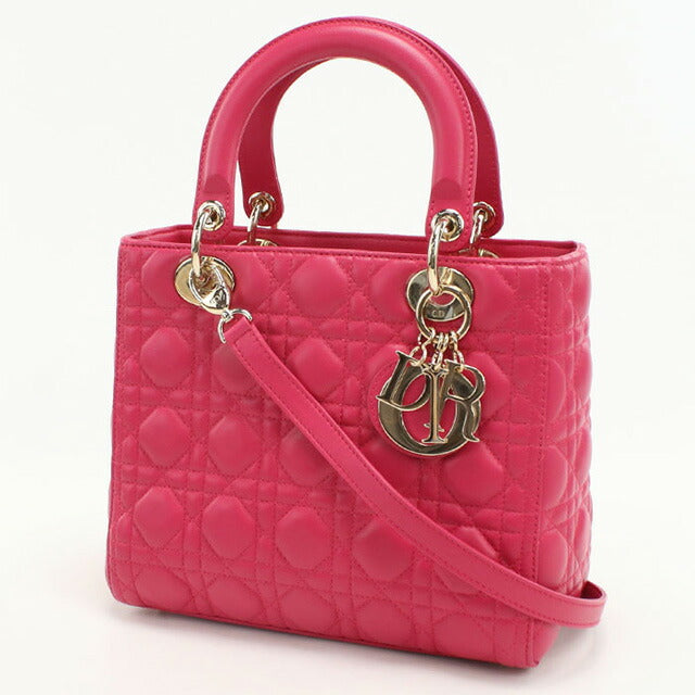 Used Dior Handbag Ladies Brand Dior Lady Dior Medium M0565 ONGE Pink Bag USDCD99754011
