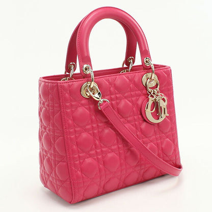 Used Dior Handbag Ladies Brand Dior Lady Dior Medium M0565 ONGE Pink Bag USDCD99754011