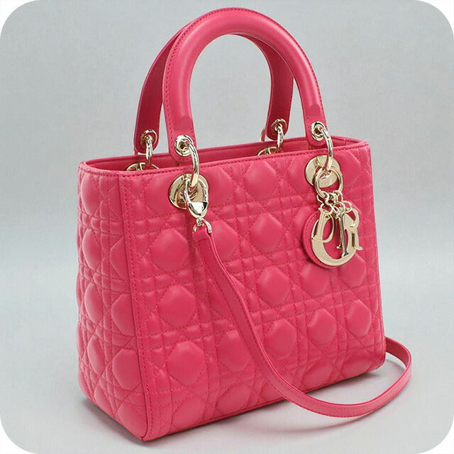 Used Dior Handbag Ladies Brand Dior Lady Dior Medium M0565 ONGE Pink Bag USDCD99754011