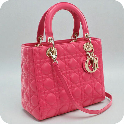 Used Dior Handbag Ladies Brand Dior Lady Dior Medium M0565 ONGE Pink Bag USDCD99754011