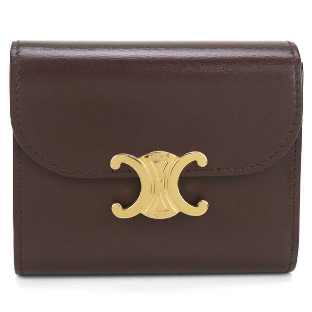 中古 セリーヌ 三折財布 レディース ブランド CELINE トリオンフ スモール フラップウォレット 10D783DPV.18CH ブラウン 財布 USDCE100396011