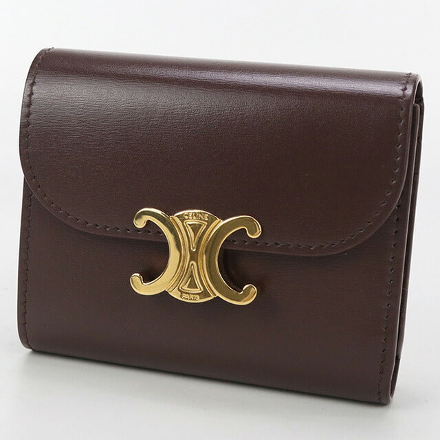 中古 セリーヌ 三折財布 レディース ブランド CELINE トリオンフ スモール フラップウォレット 10D783DPV.18CH ブラウン 財布 USDCE100396011