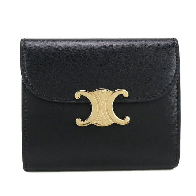 中古 セリーヌ 三つ折り財布 レディース ブランド CELINE トリオンフ スモール フラップウォレット レザー 10D783DPV.38NO ブラック 財布 USDCE100871011