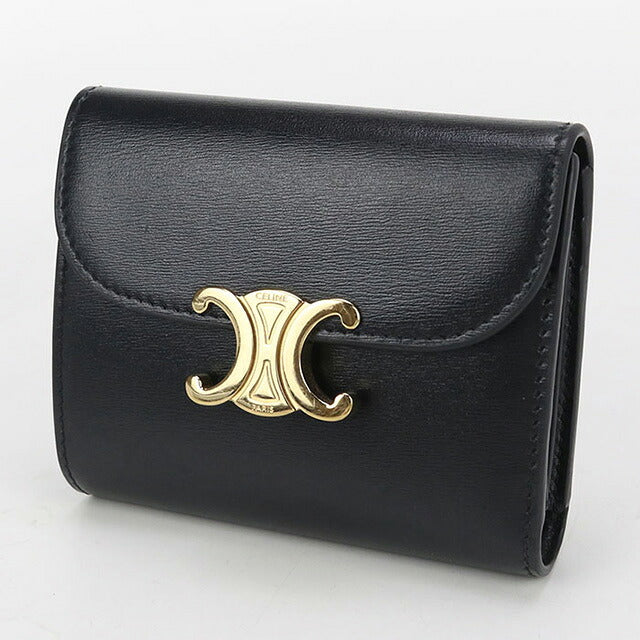 中古 セリーヌ 三つ折り財布 レディース ブランド CELINE トリオンフ スモール フラップウォレット レザー 10D783DPV.38NO ブラック 財布 USDCE100871011