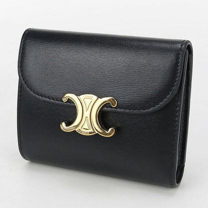 中古 セリーヌ 三つ折り財布 レディース ブランド CELINE トリオンフ スモール フラップウォレット レザー 10D783DPV.38NO ブラック 財布 USDCE100871011