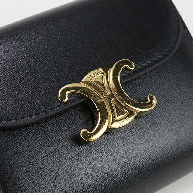 中古 セリーヌ 三つ折り財布 レディース ブランド CELINE トリオンフ スモール フラップウォレット レザー 10D783DPV.38NO ブラック 財布 USDCE100871011