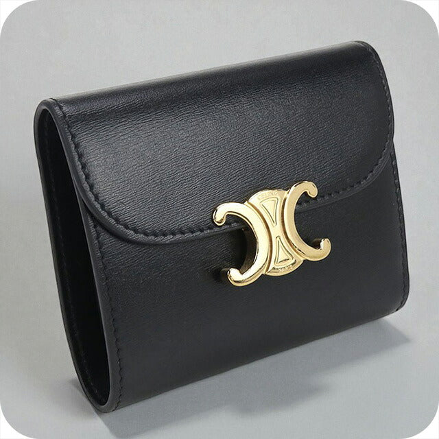 中古 セリーヌ 三つ折り財布 レディース ブランド CELINE トリオンフ スモール フラップウォレット レザー 10D783DPV.38NO ブラック 財布 USDCE100871011