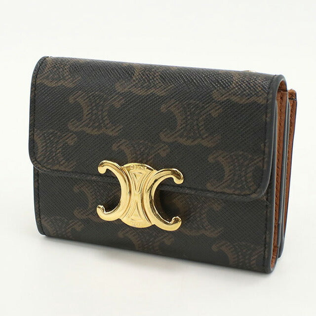 中古 セリーヌ 三折財布 レディース ブランド CELINE トリオンフキャンバス コイン入付きコンパクトウォレット 10I652DS3.04LU 財布 USDCE101857011