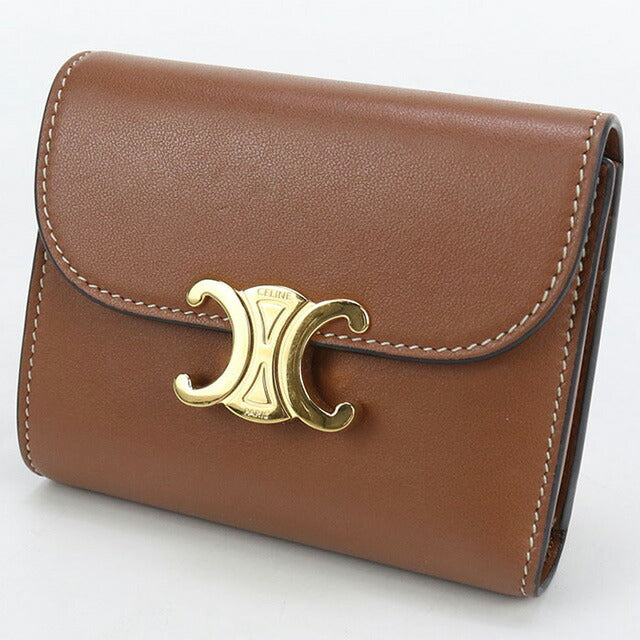 中古 セリーヌ 三つ折り財布 レディース ブランド CELINE トリオンフ スモール フラップウォレット 10D783BZG.04LU ブラウン 財布 USDCE101859011
