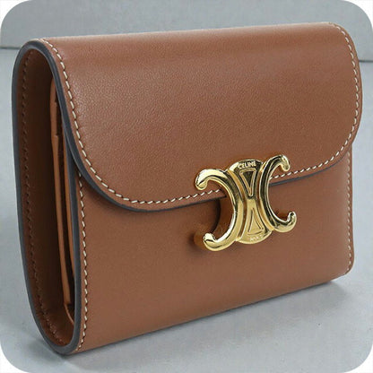 中古 セリーヌ 三つ折り財布 レディース ブランド CELINE トリオンフ スモール フラップウォレット 10D783BZG.04LU ブラウン 財布 USDCE101859011