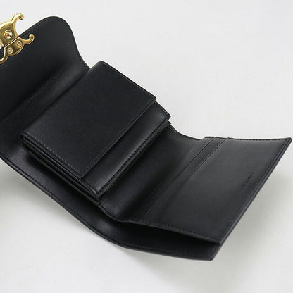 中古 セリーヌ 三折財布 レディース ブランド CELINE トリオンフ スモール フラップウォレット 10D783DPV.38NO ブラック 財布 USDCE102230011