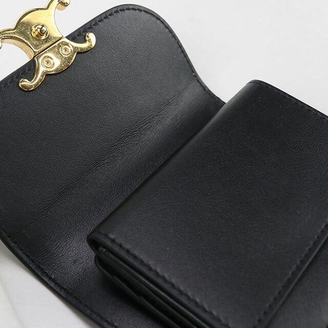中古 セリーヌ 三折財布 レディース ブランド CELINE トリオンフ スモール フラップウォレット 10D783DPV.38NO ブラック 財布 USDCE102230011