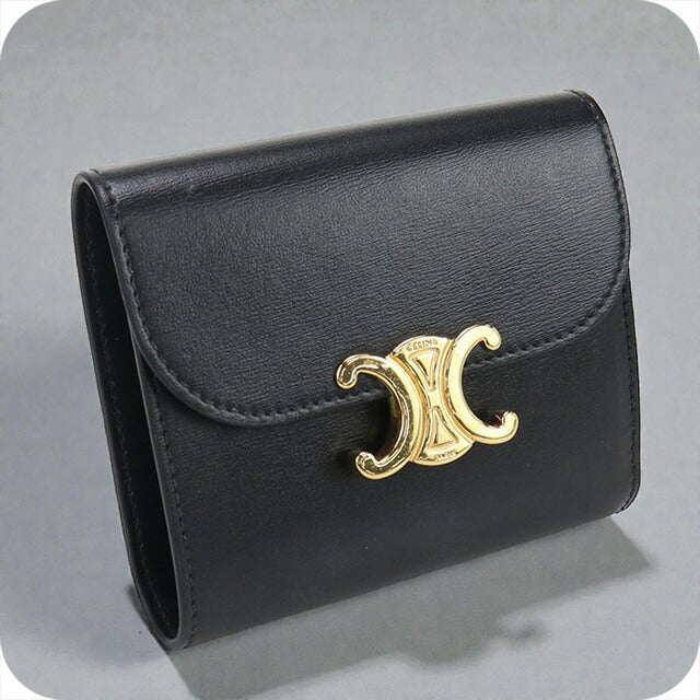 中古 セリーヌ 三折財布 レディース ブランド CELINE トリオンフ スモール フラップウォレット 10D783DPV.38NO ブラック 財布 USDCE102230011