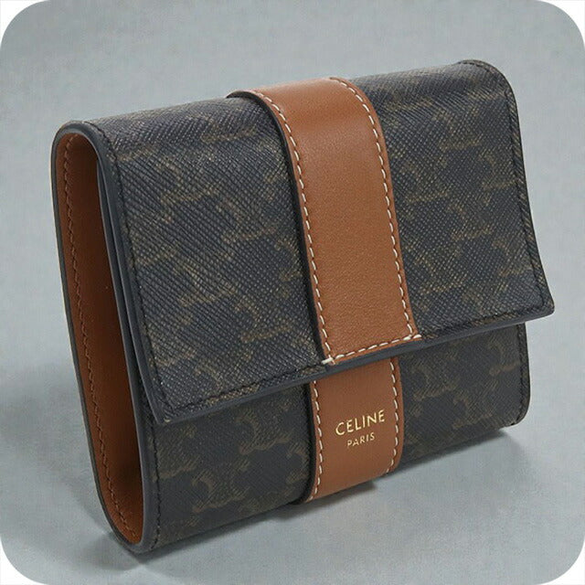 中古 セリーヌ 三折財布 レディース ブランド CELINE トリオンフキャンバス スモール トリフォールドウォレット 10D572BZ9 ブラウン 財布 USDCE102404011