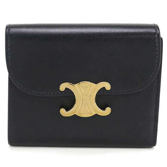 中古 セリーヌ 三つ折り財布 レディース ブランド CELINE トリオンフ スモール フラップウォレット 10D783DPV ブラック 財布 USDCE102406011