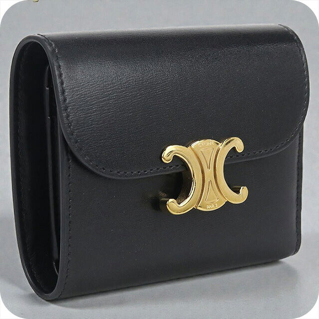 中古 セリーヌ 三つ折り財布 レディース ブランド CELINE トリオンフ スモール フラップウォレット 10D783DPV ブラック 財布 USDCE102406011