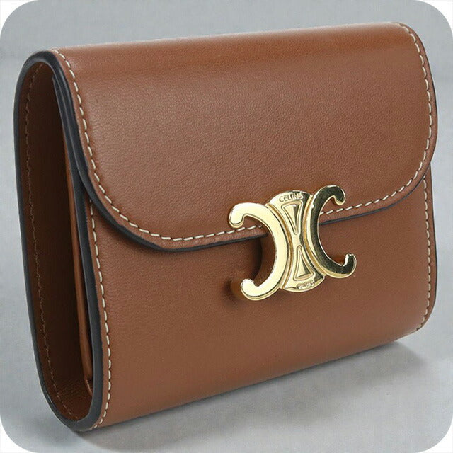 中古 セリーヌ 三つ折り財布 レディース ブランド CELINE トリオンフ スモール フラップウォレット 10D783DPV ブラウン 財布 USDCE102407011