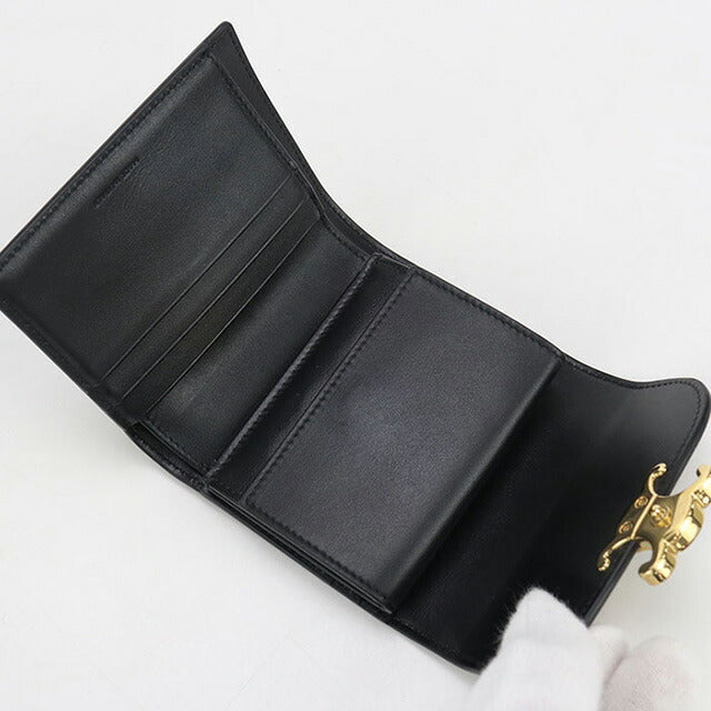 二手CELINE Trifold钱包女装品牌CELINE Triomphe小翻盖钱包10D783DPV黑色钱包USDCE102415011