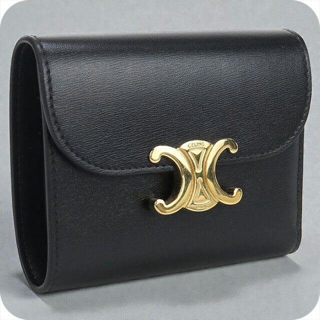 中古 セリーヌ 三つ折り財布 レディース ブランド CELINE トリオンフ スモール フラップウォレット 10D783DPV ブラック 財布 USDCE102415011