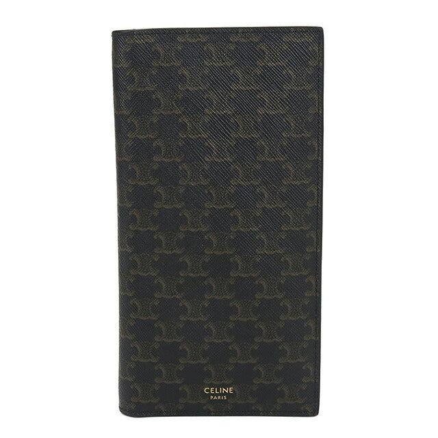 中古 セリーヌ 長財布二折 メンズ ブランド CELINE トリオンフキャンバス バーティカルウォレット ブラウン 財布 USDCE102994011