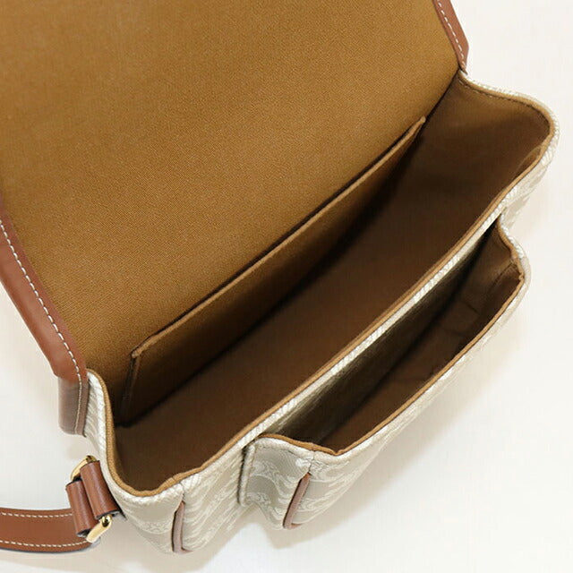 中古 セリーヌ 斜め掛け ショルダーバッグ レディース ブランド CELINE トリオンフキャンバス ミディアムフォルコバッグ レザー ベージュ USDCE104438011