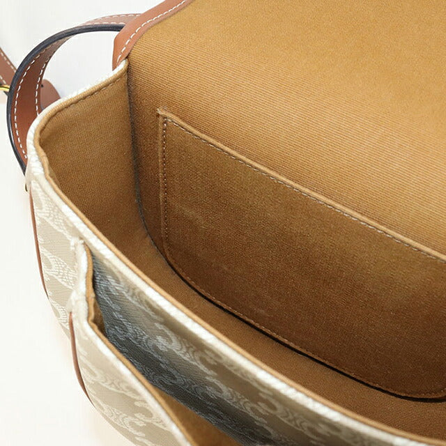 中古 セリーヌ 斜め掛け ショルダーバッグ レディース ブランド CELINE トリオンフキャンバス ミディアムフォルコバッグ レザー ベージュ USDCE104438011