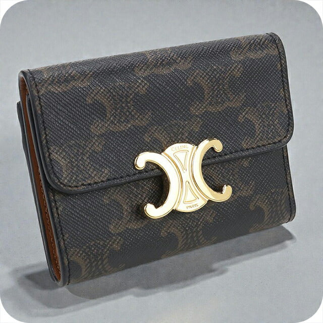 中古 セリーヌ 三つ折り財布 レディース ブランド CELINE トリオンフキャンバス コイン入付き コンパクトウォレット 10I652DS3.04LU 財布 USDCE104769011