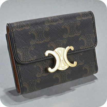 中古 セリーヌ 三つ折り財布 レディース ブランド CELINE トリオンフキャンバス コイン入付き コンパクトウォレット 10I652DS3.04LU 財布 USDCE104769011